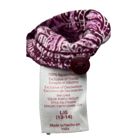 Large Faded Glory Purple Paisley Blouse With Ruffled Neckline & Short Sleeves - Picture 7 of 10